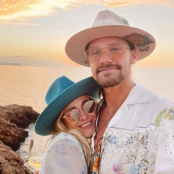 Hat Maker Teressa Foglia and Tyler Hays in Leisure Society shades on Instagram