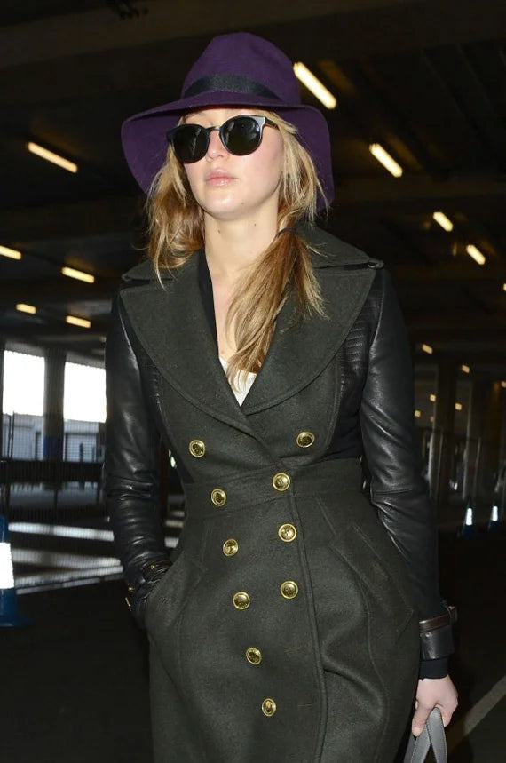 Jennifer Lawrence wears Leisure Society arriving at Heathrow Airport