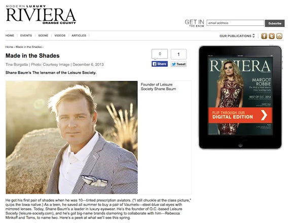 Shane Baum Featured in Riviera Orange County