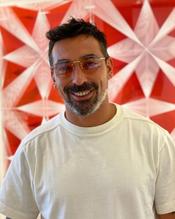 Ezequiel Lavezzi in the Leisure Society Solana Tinted Frames in 18k Rose Gold