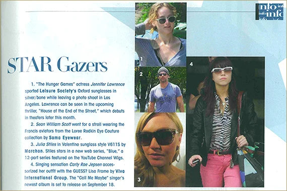 Jennifer Lawrence wearing Leisure Society featured in Eyecare Business Magazine